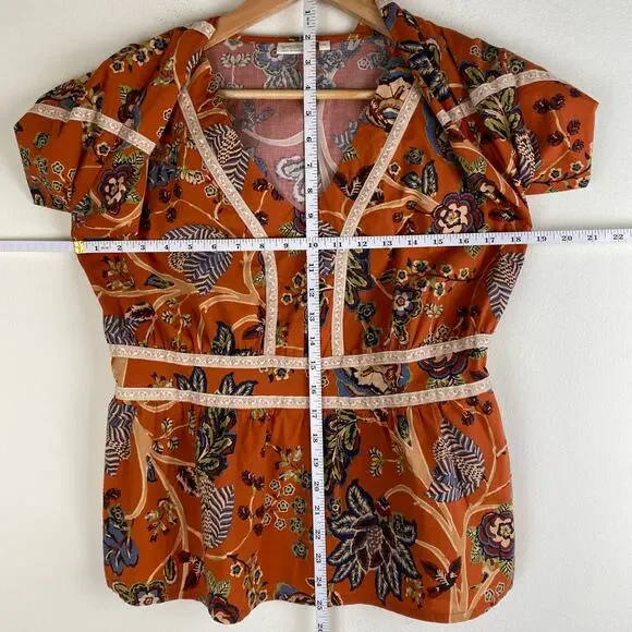 Spartina 449 Marcelle Blouse Floral Tree of Life Tomato Orange Size Medium Top - Picture 15 of 15